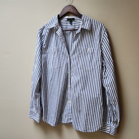 Ralph Lauren Lauren Jeans pinstripe white blouse - Picture 2 of 5